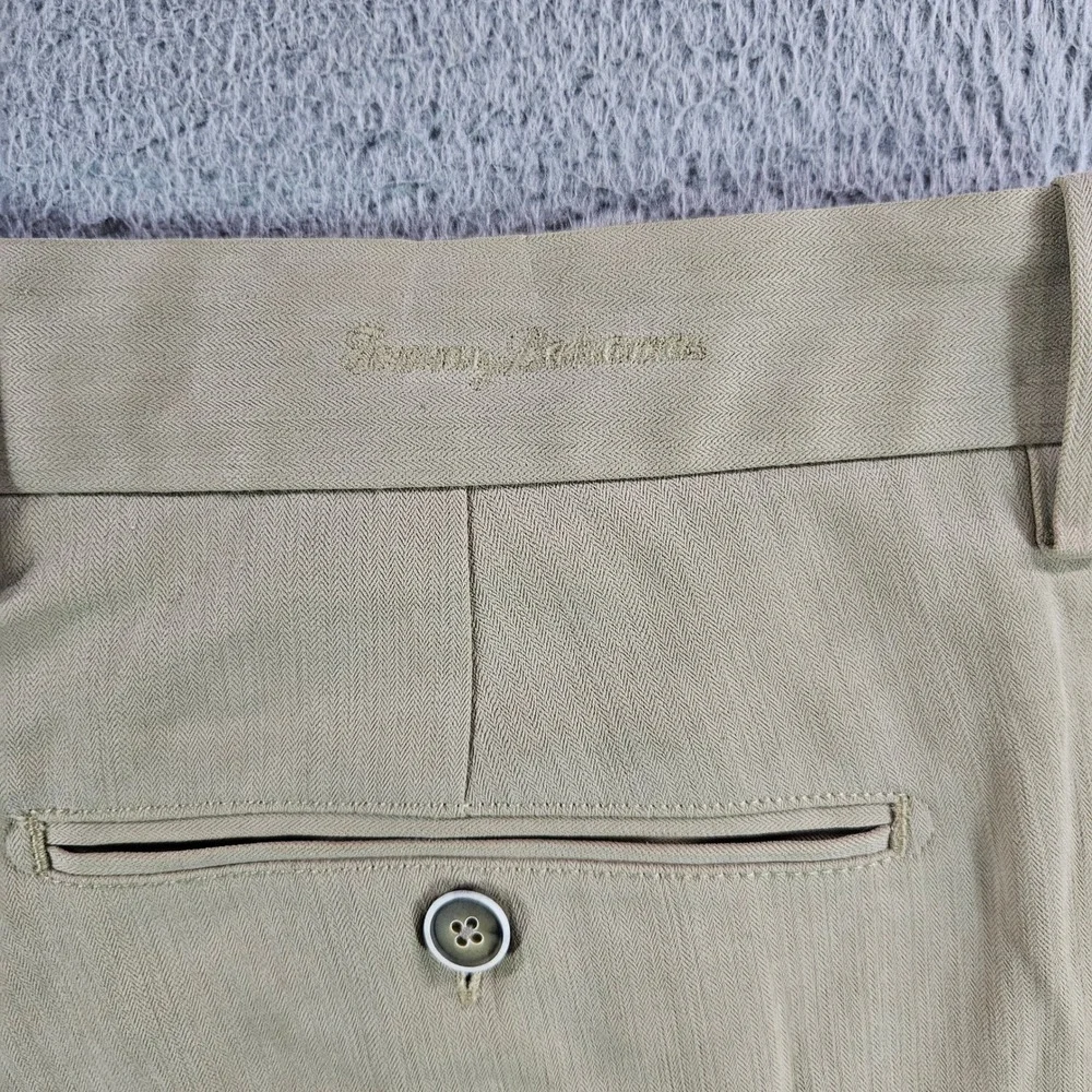 Tommy Bahama Mens 36x30 Silk Bamboo Pleated Pants Khaki Tan Herringbone Dress